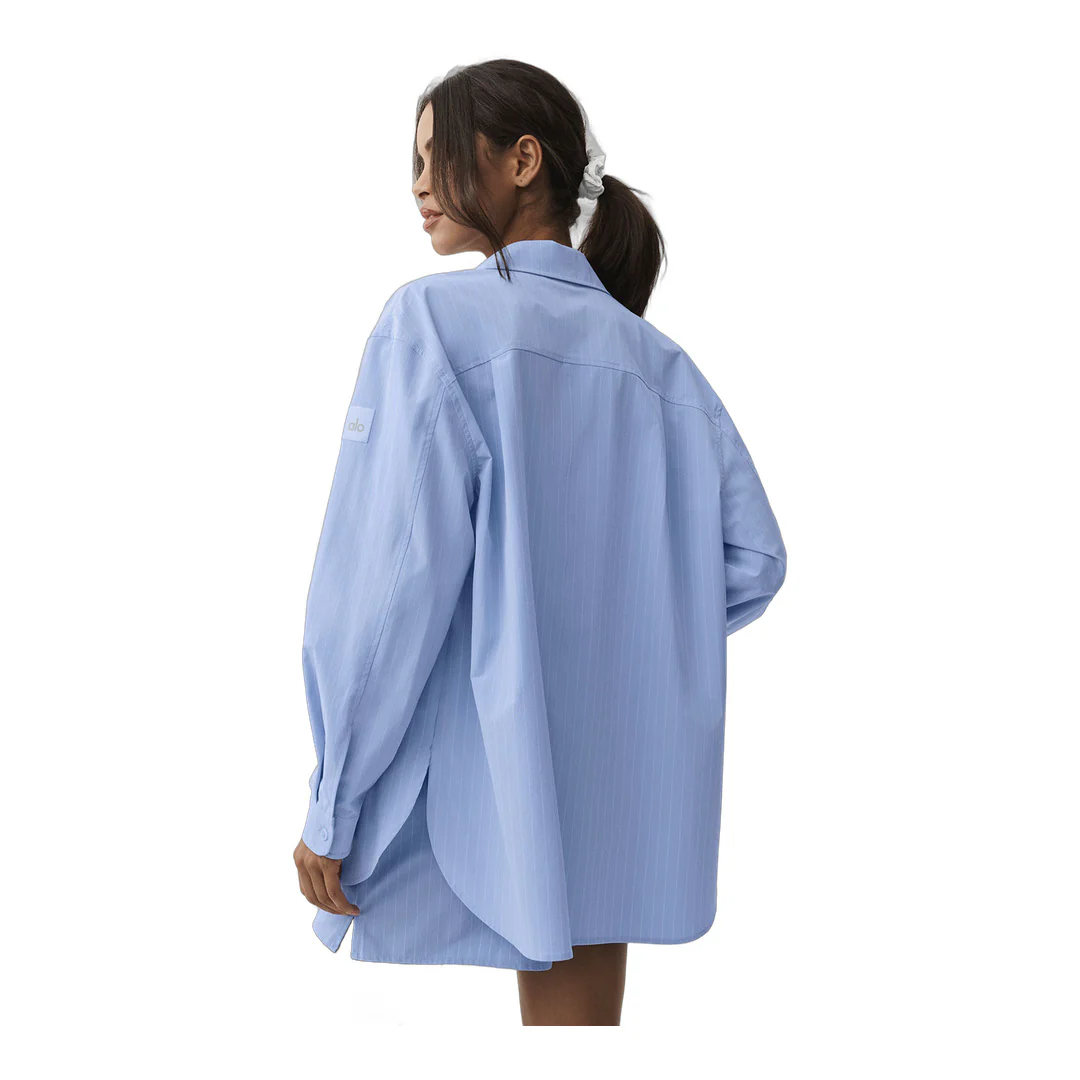 alo Pinstripe Daylight Button Down Long Sleeve - Light Provence Blue/White - Image 2