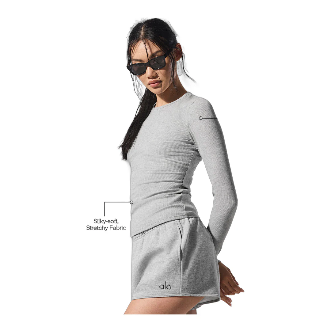 alo Ribbed Modal Long Sleeve - Athletic Heather Grey - Image 2