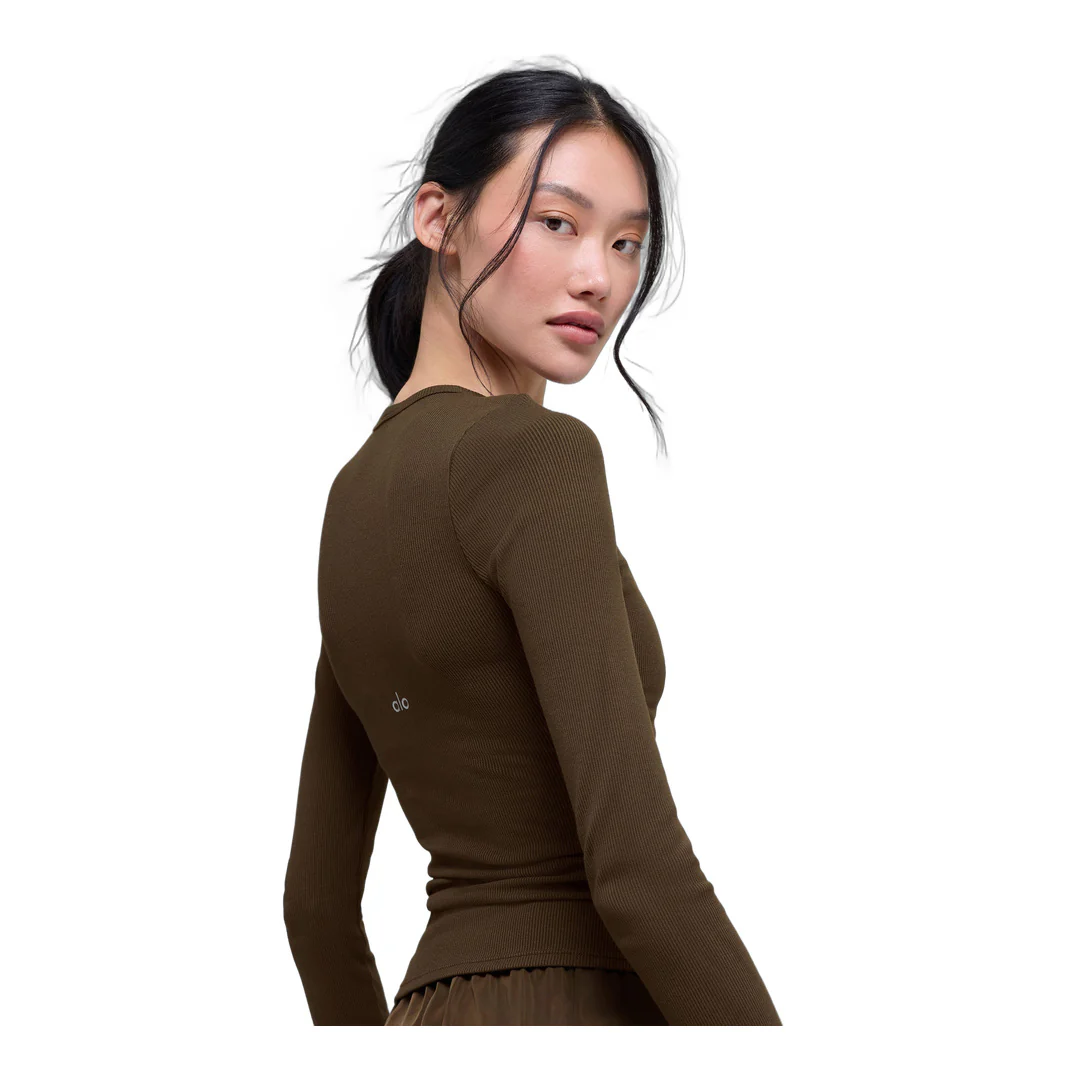 alo Ribbed Modal Long Sleeve - Espresso - Image 3