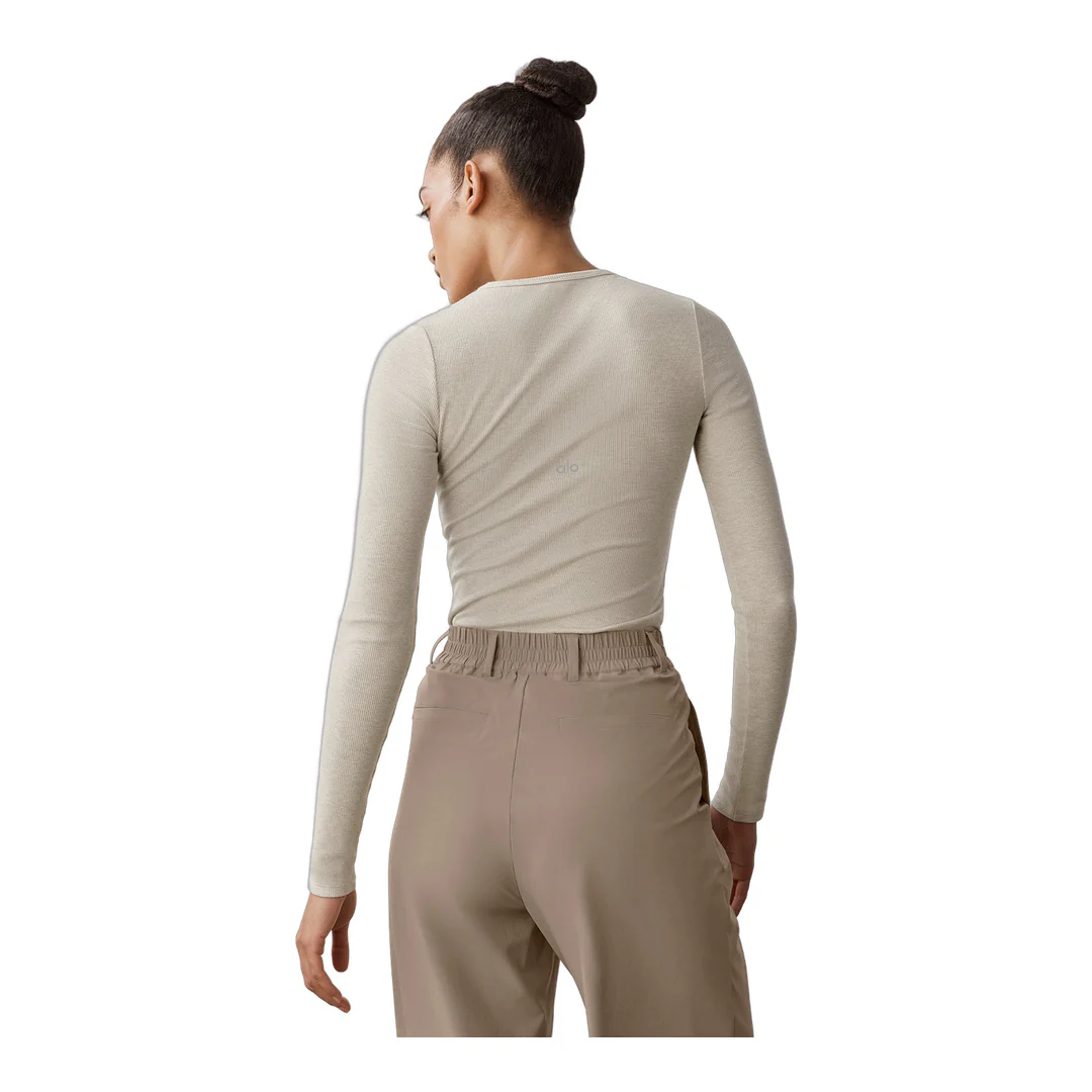 alo Ribbed Modal Long Sleeve - Oatmeal Heather - Image 2