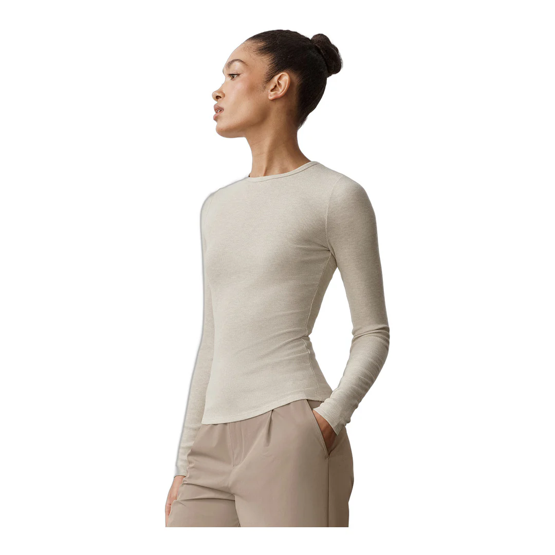 alo Ribbed Modal Long Sleeve - Oatmeal Heather - Image 3
