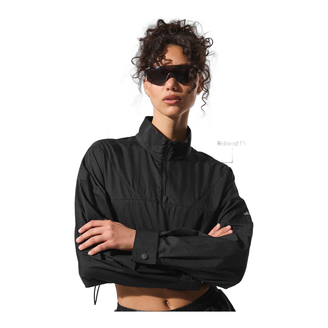 alo Cropped 1/4 Zip Aerial Pullover - Black - Image 2