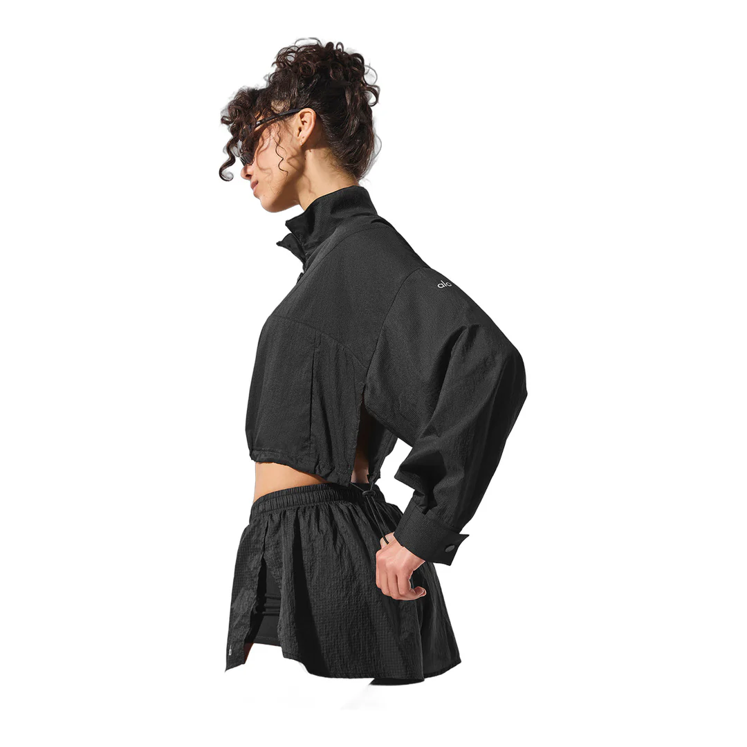 alo Cropped 1/4 Zip Aerial Pullover - Black - Image 4