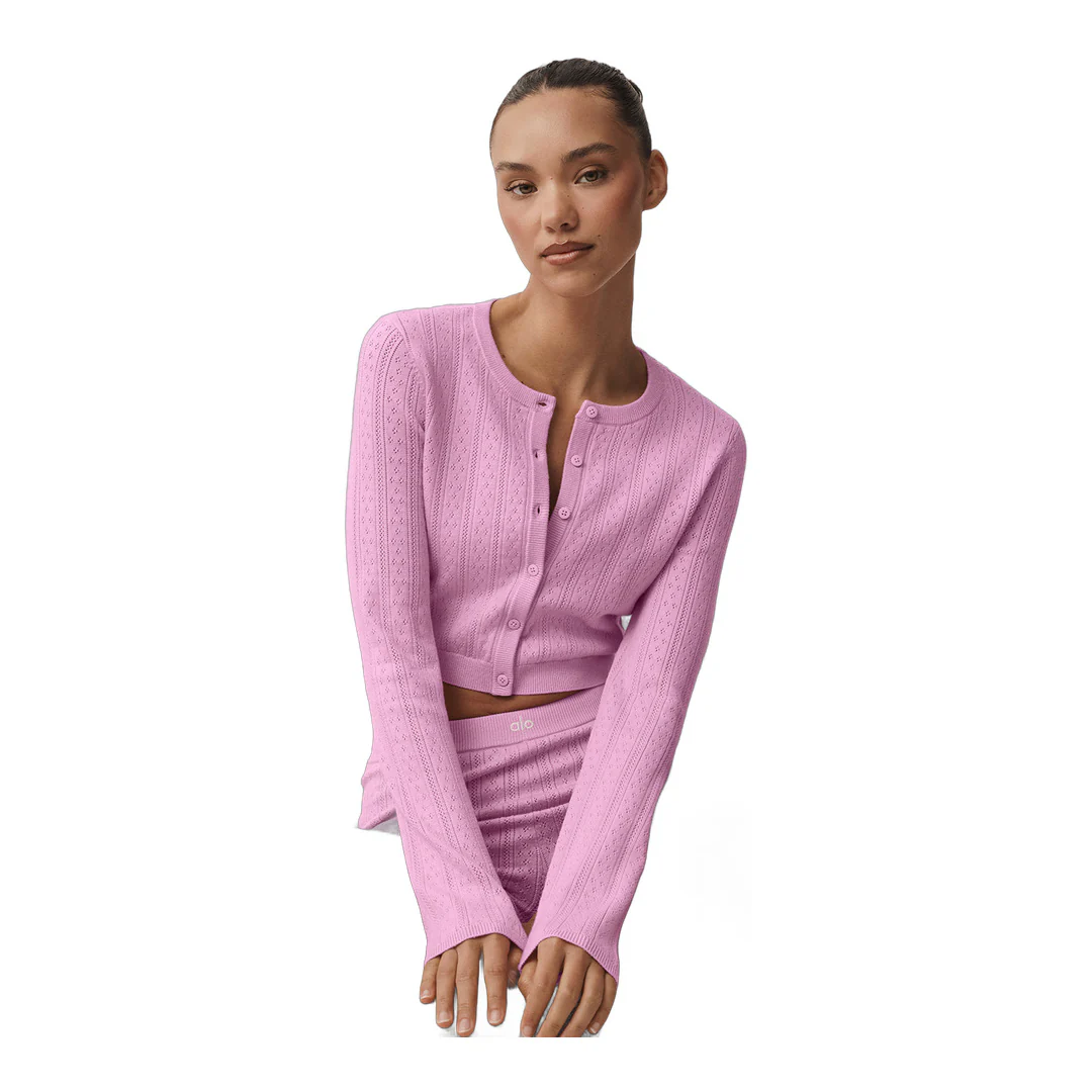 alo Pointelle Sweater Be Mine Cardigan - Candy Heart Pink
