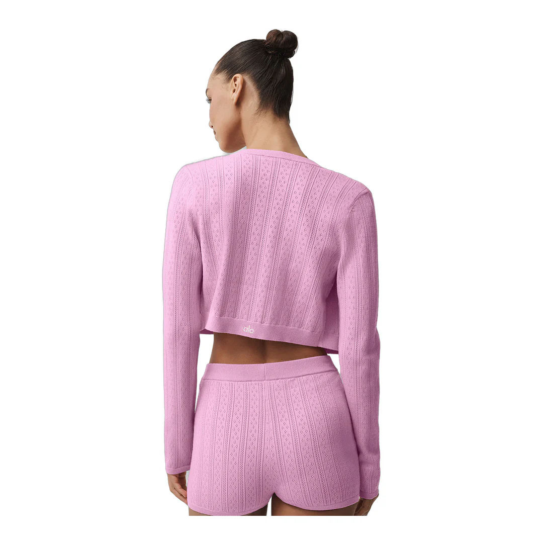 alo Pointelle Sweater Be Mine Cardigan - Candy Heart Pink - Image 2