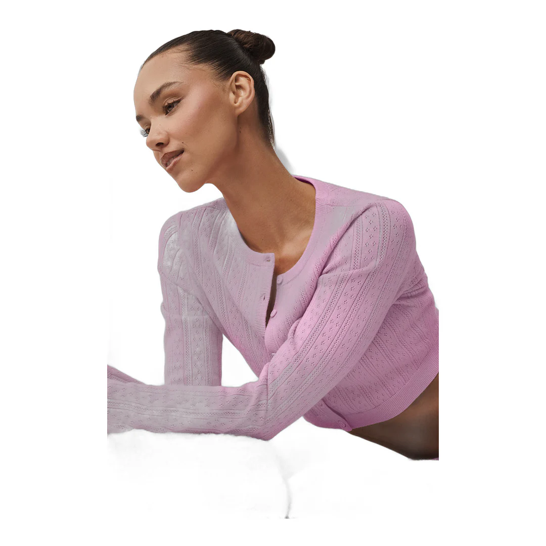 alo Pointelle Sweater Be Mine Cardigan - Candy Heart Pink - Image 3