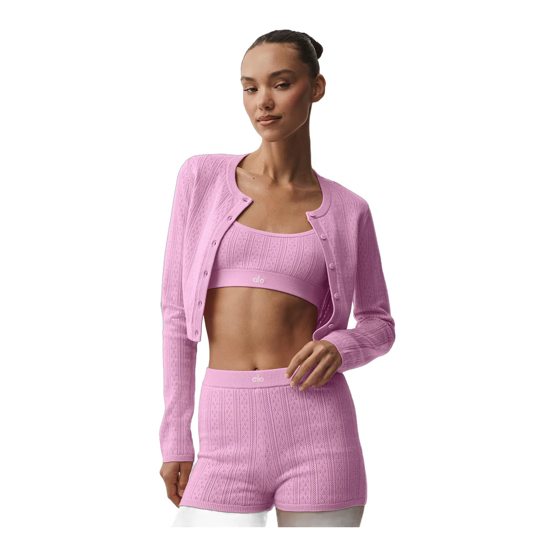 alo Pointelle Sweater Be Mine Cardigan - Candy Heart Pink - Image 4