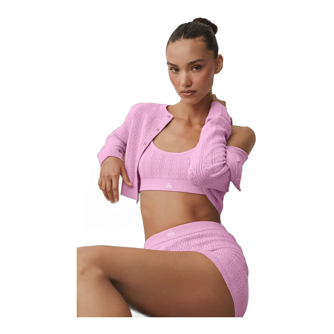 alo Pointelle Sweater Be Mine Cardigan - Candy Heart Pink - Image 5
