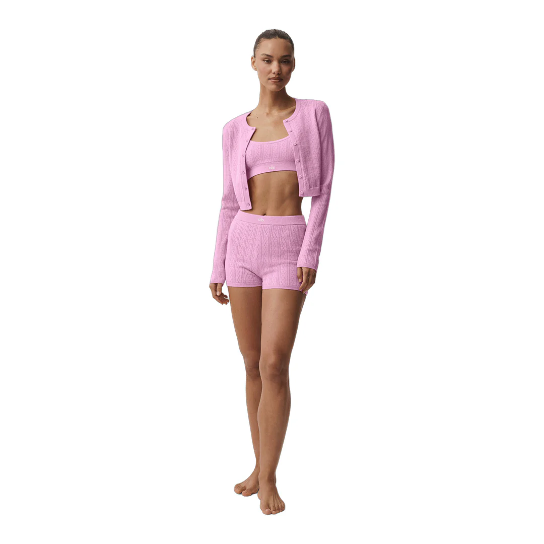 alo Pointelle Sweater Be Mine Cardigan - Candy Heart Pink - Image 6