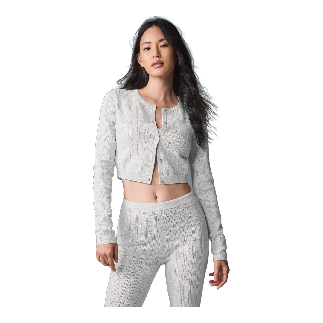 alo Pointelle Sweater Be Mine Cardigan - Light Grey Heather