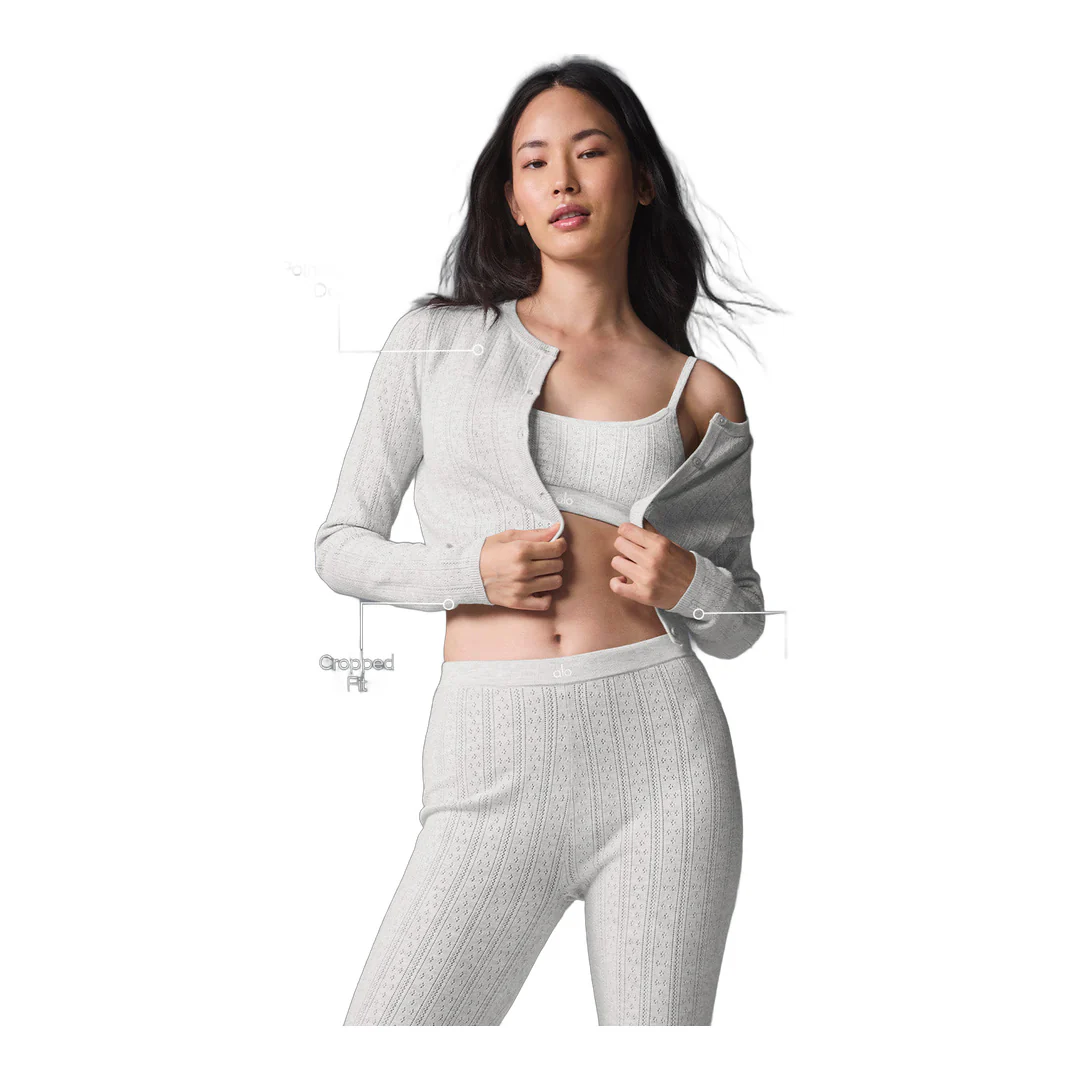 alo Pointelle Sweater Be Mine Cardigan - Light Grey Heather - Image 2