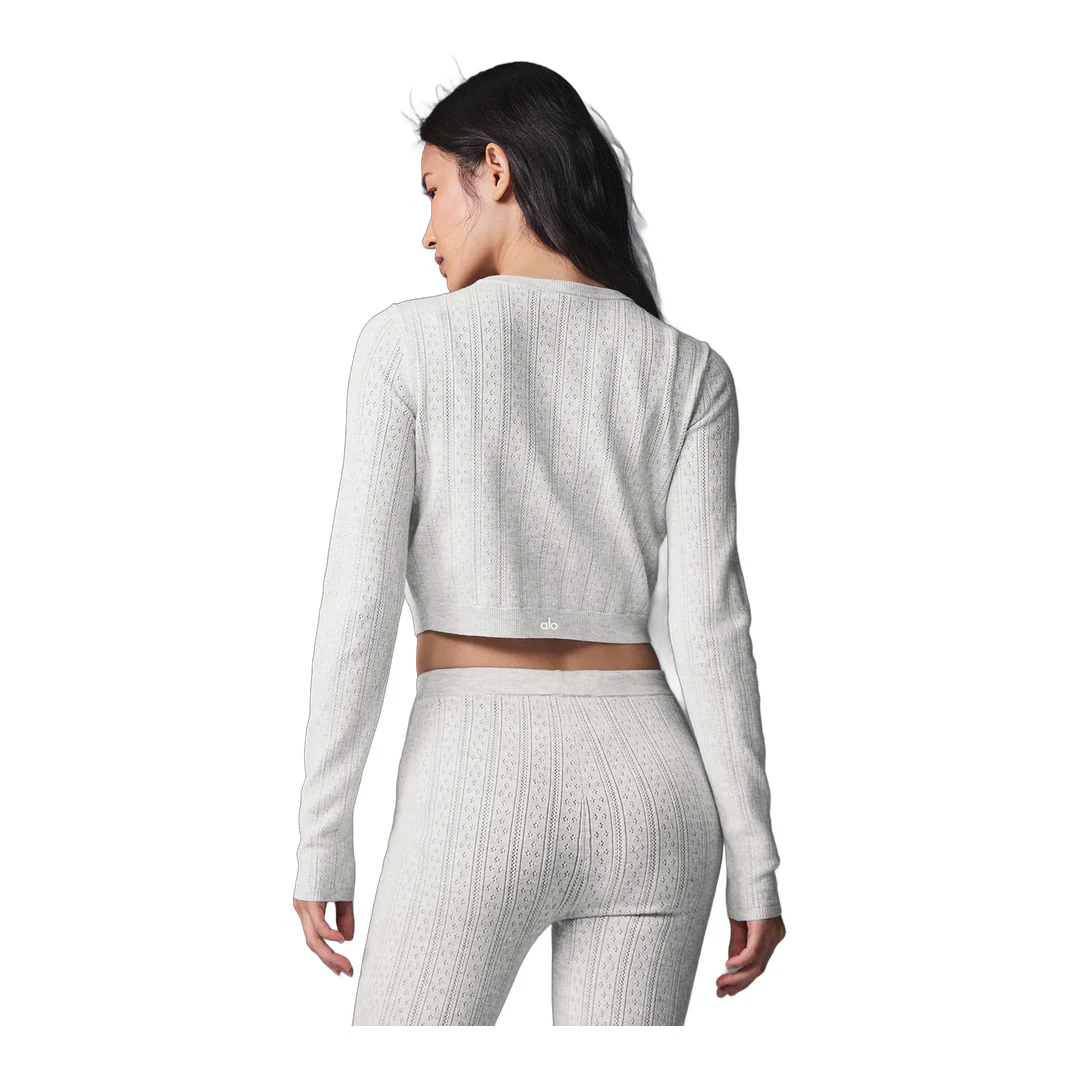 alo Pointelle Sweater Be Mine Cardigan - Light Grey Heather - Image 3