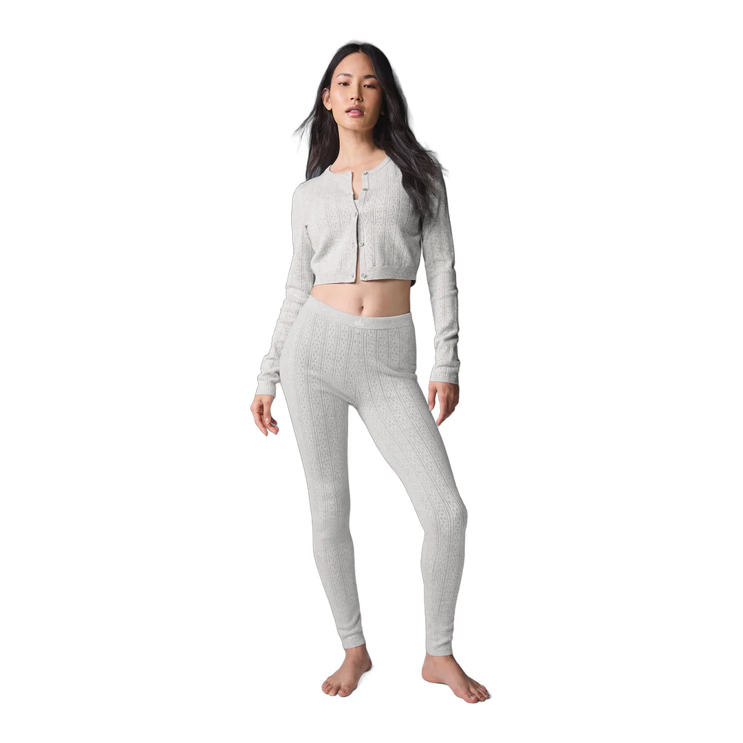 alo Pointelle Sweater Be Mine Cardigan - Light Grey Heather - Image 4