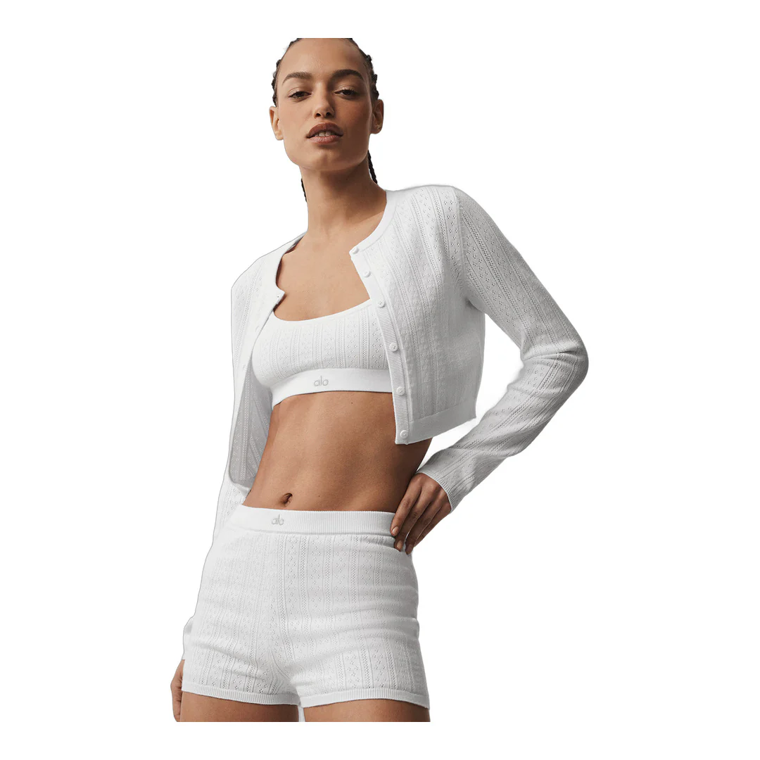 alo Pointelle Sweater Be Mine Cardigan - Semi Sheer White - Image 3