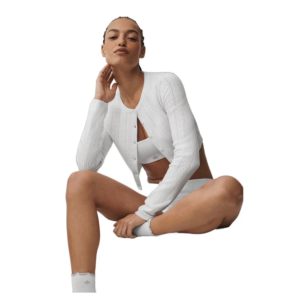 alo Pointelle Sweater Be Mine Cardigan - Semi Sheer White - Image 5