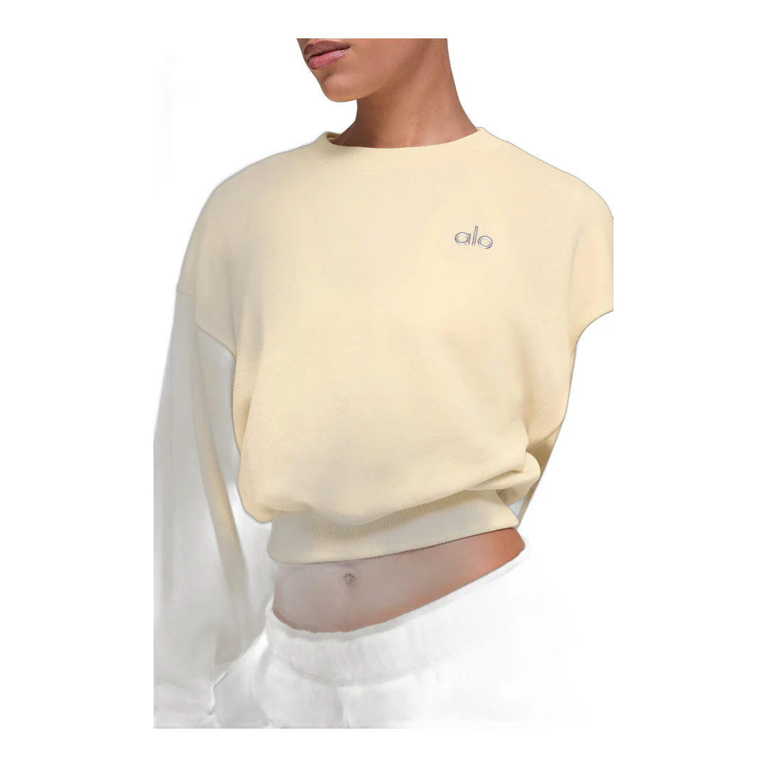 alo Cropped Accolade Crewneck - Candlelight Yellow - Image 4