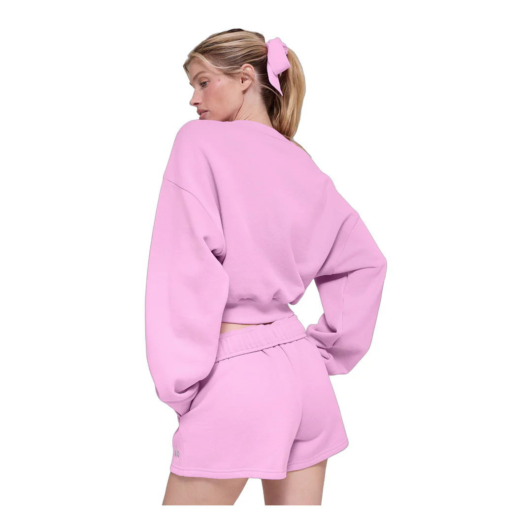 alo Cropped Accolade Crewneck - Candy Heart Pink - Image 2