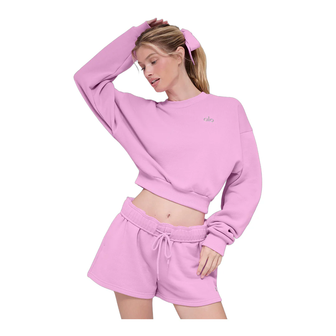 alo Cropped Accolade Crewneck - Candy Heart Pink - Image 3