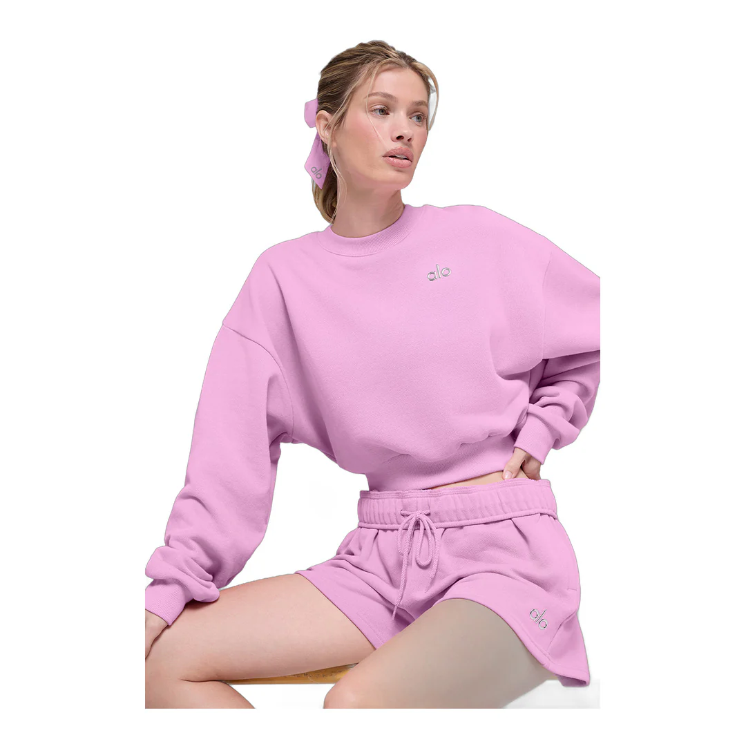 alo Cropped Accolade Crewneck - Candy Heart Pink - Image 4