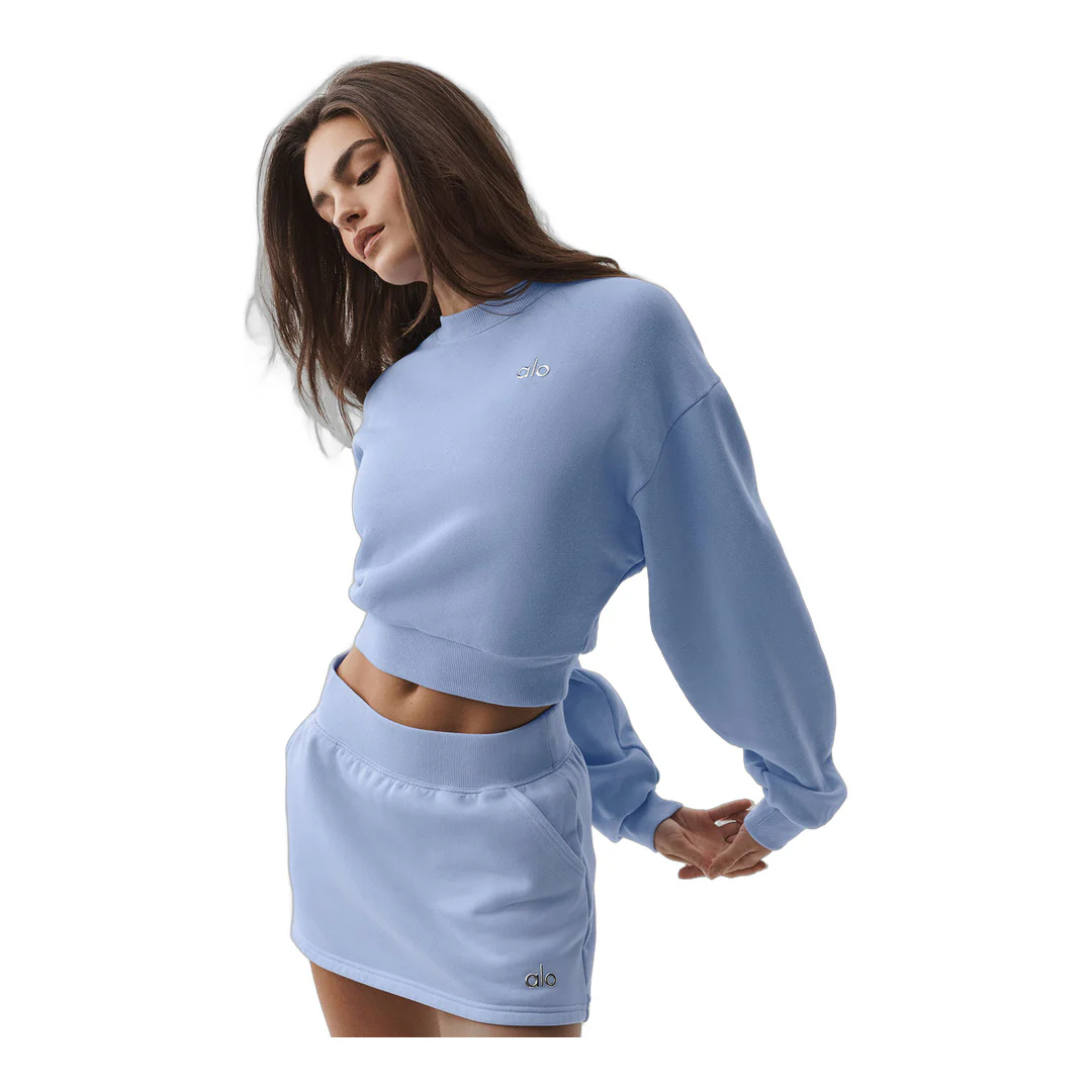 alo Cropped Accolade Crewneck - Light Provence Blue - Image 3