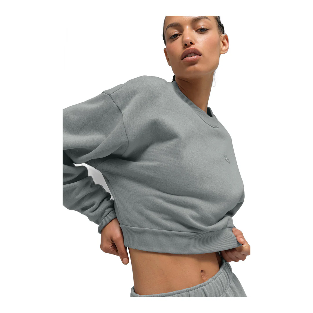 alo Cropped Accolade Crewneck - Lunar Grey - Image 4