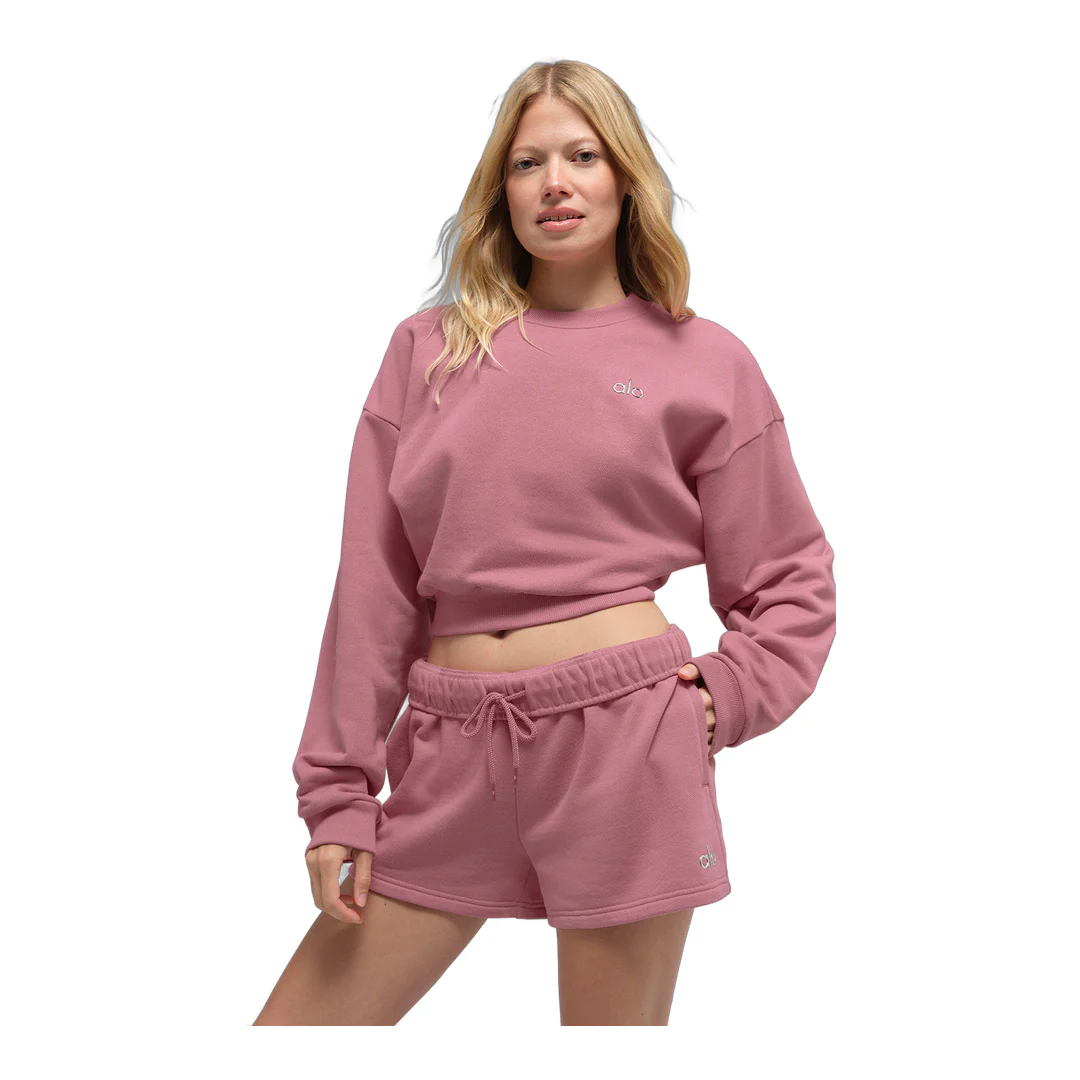alo Cropped Accolade Crewneck - Pink Wild Rose - Image 3