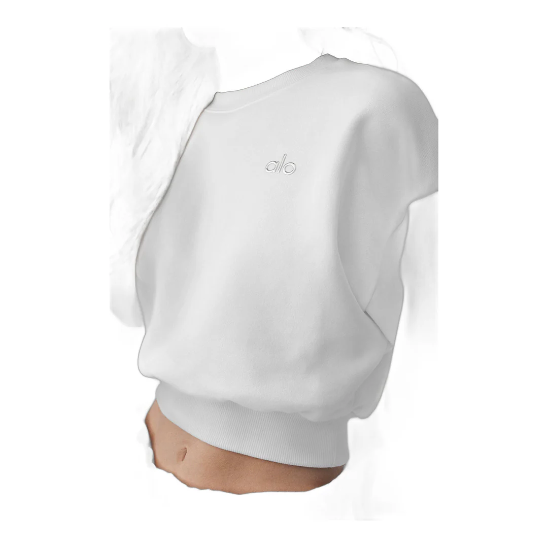 alo Cropped Accolade Crewneck - White - Image 4