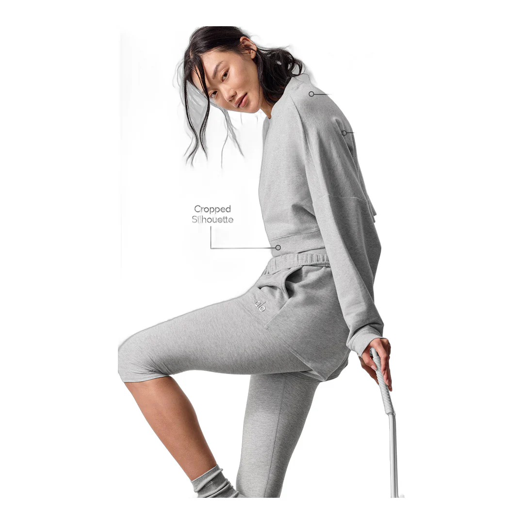 alo Cropped Sway Crew Neck Pullover - Athletic Heather Grey - Image 2