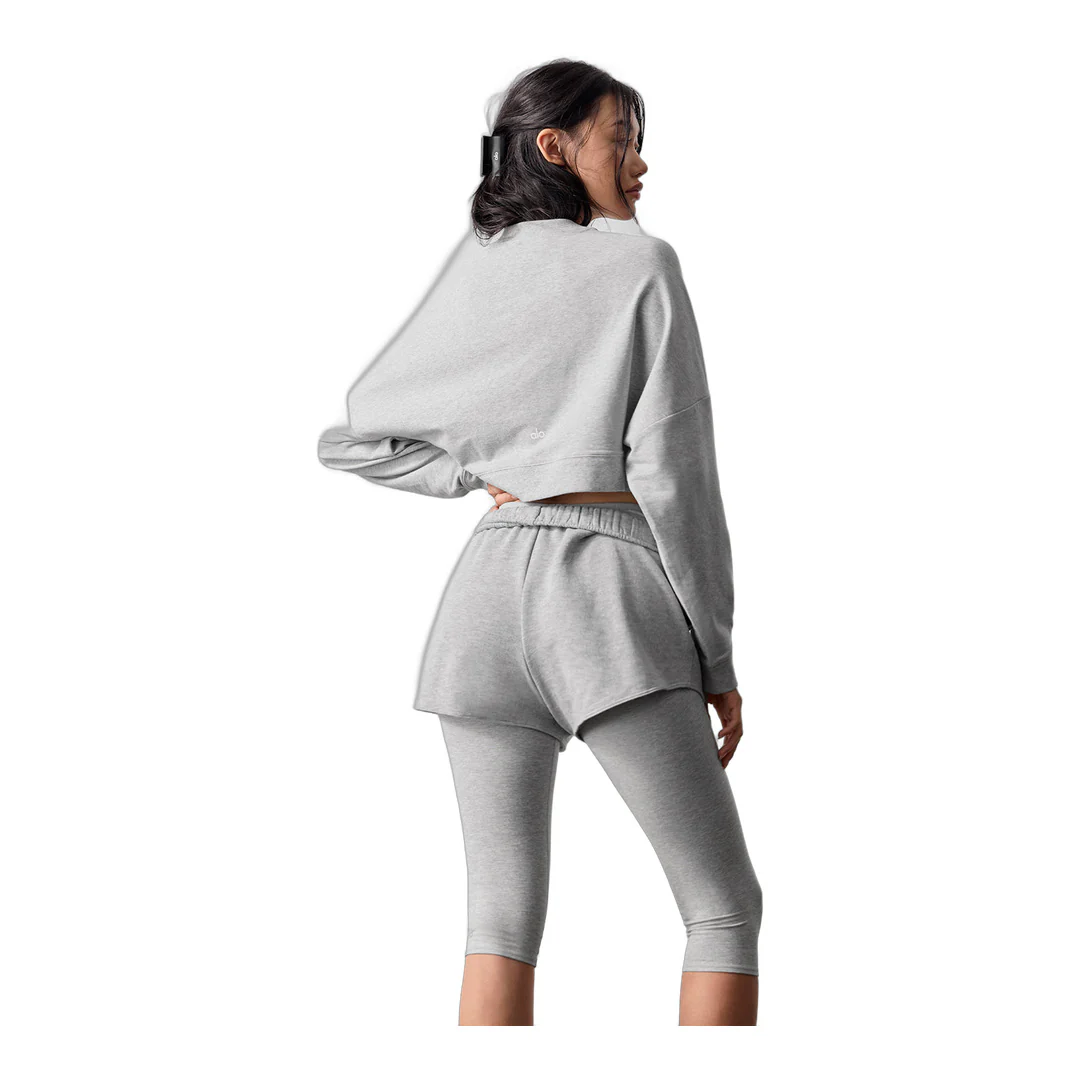 alo Cropped Sway Crew Neck Pullover - Athletic Heather Grey - Image 4