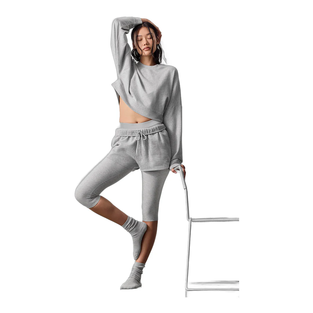 alo Cropped Sway Crew Neck Pullover - Athletic Heather Grey - Image 6