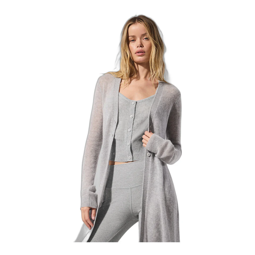 alo Sheer Cashmere Long Cardigan - Athletic Heather Grey - Image 3