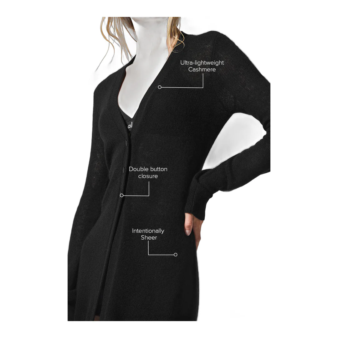 alo Sheer Cashmere Long Cardigan - Black - Image 2
