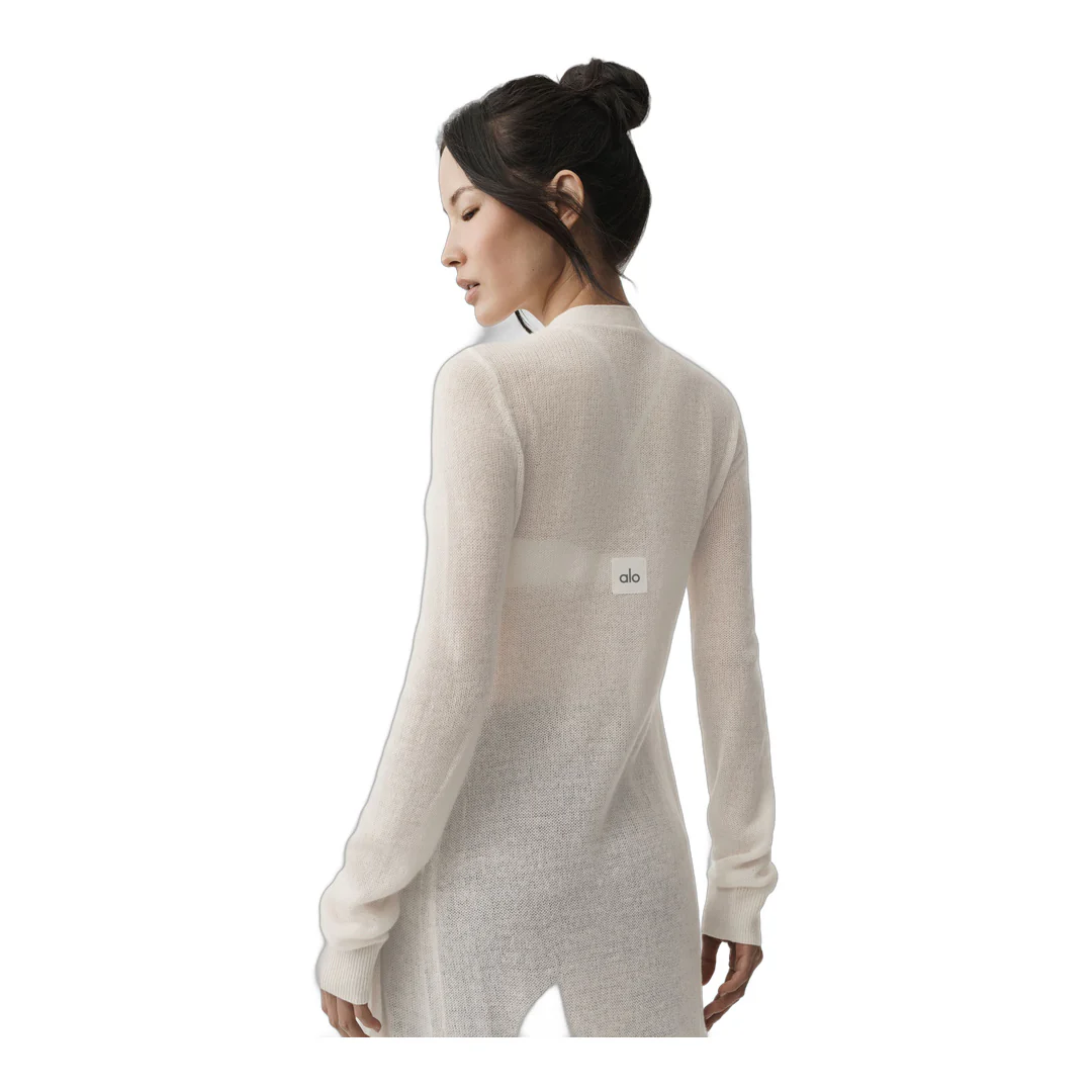 alo Sheer Cashmere Long Cardigan - Ivory - Image 3