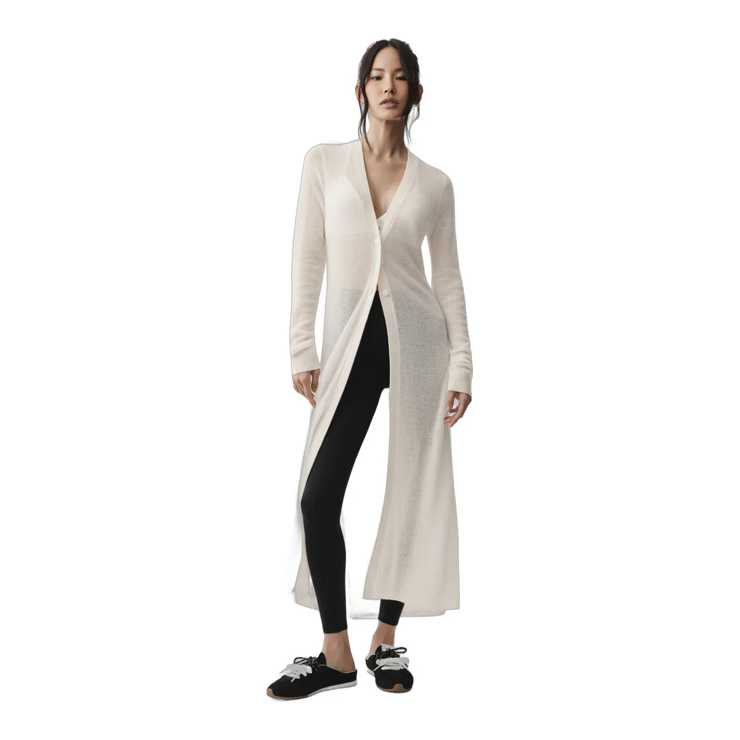 alo Sheer Cashmere Long Cardigan - Ivory - Image 4