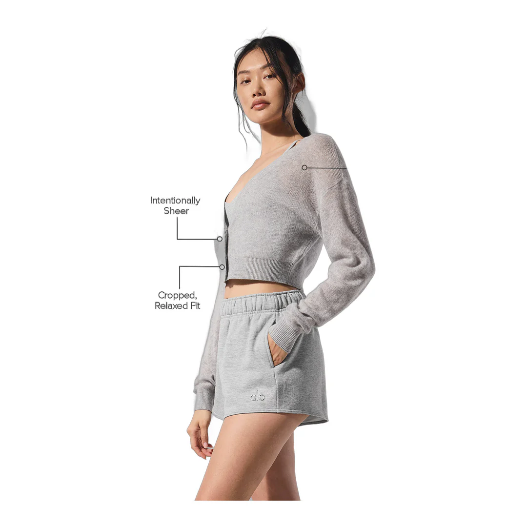 alo Sheer Cashmere Cropped Cardigan - Athletic Heather Grey - Image 2