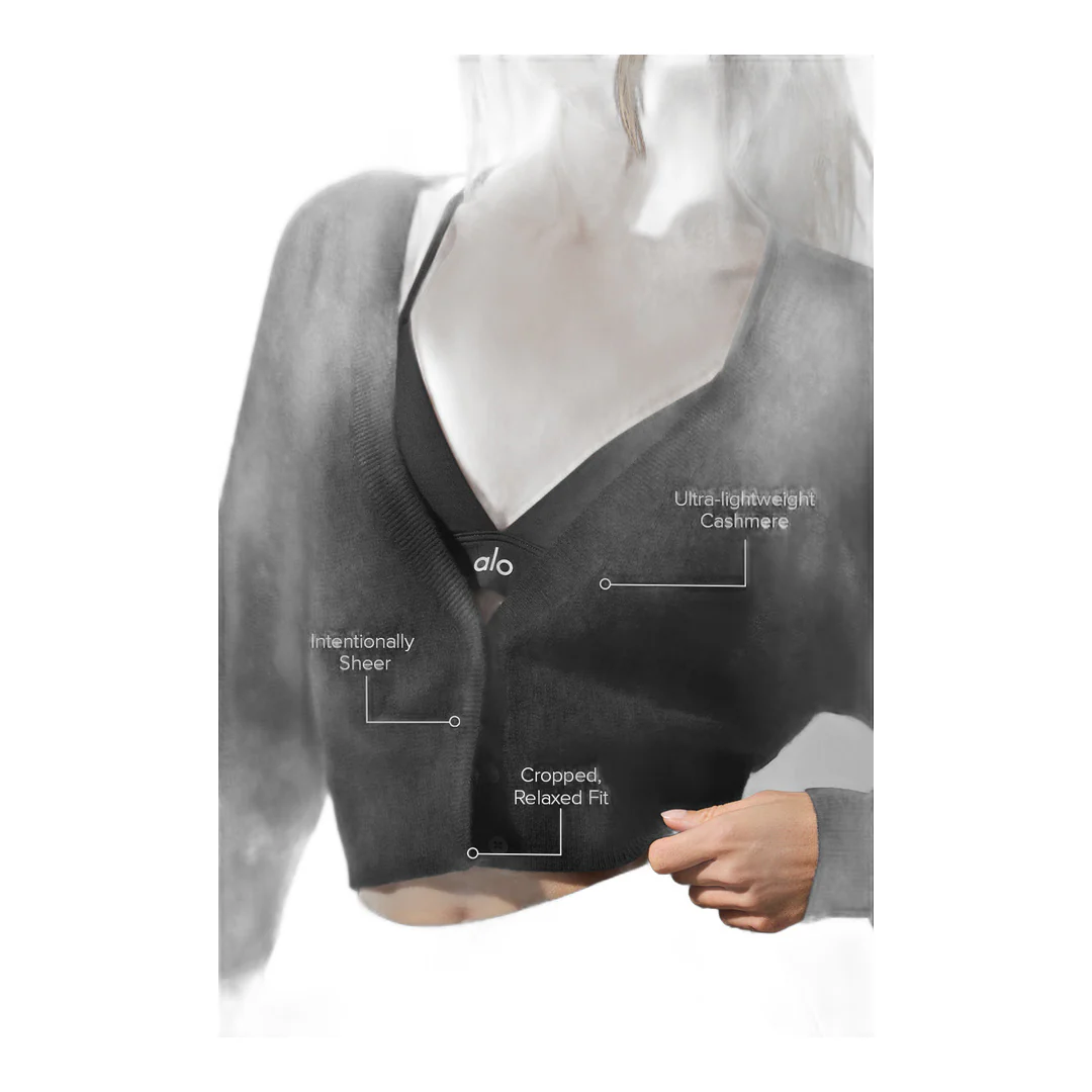 alo Sheer Cashmere Cropped Cardigan - Black - Image 2