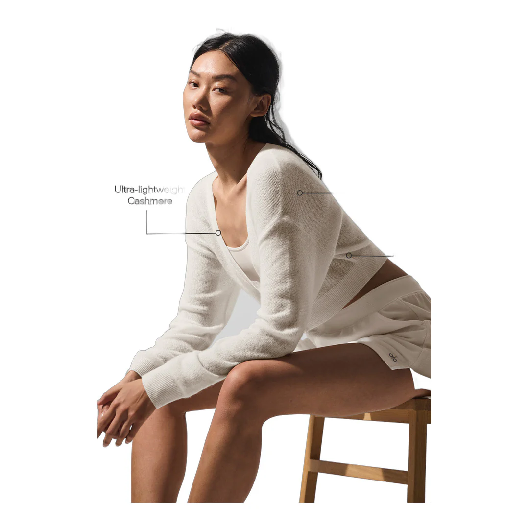 alo Sheer Cashmere Cropped Cardigan - Ivory - Image 2
