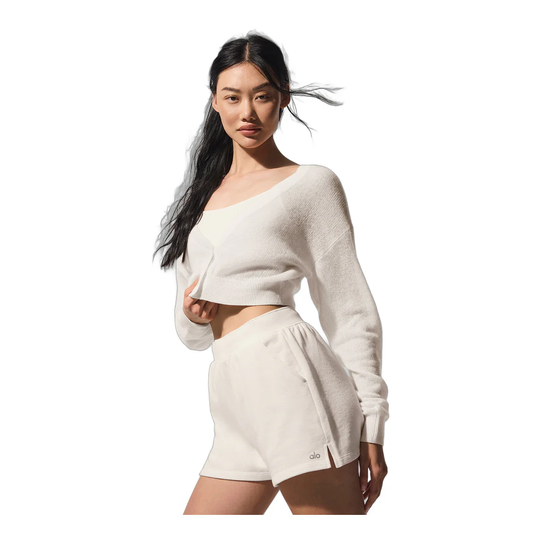 alo Sheer Cashmere Cropped Cardigan - Ivory - Image 3