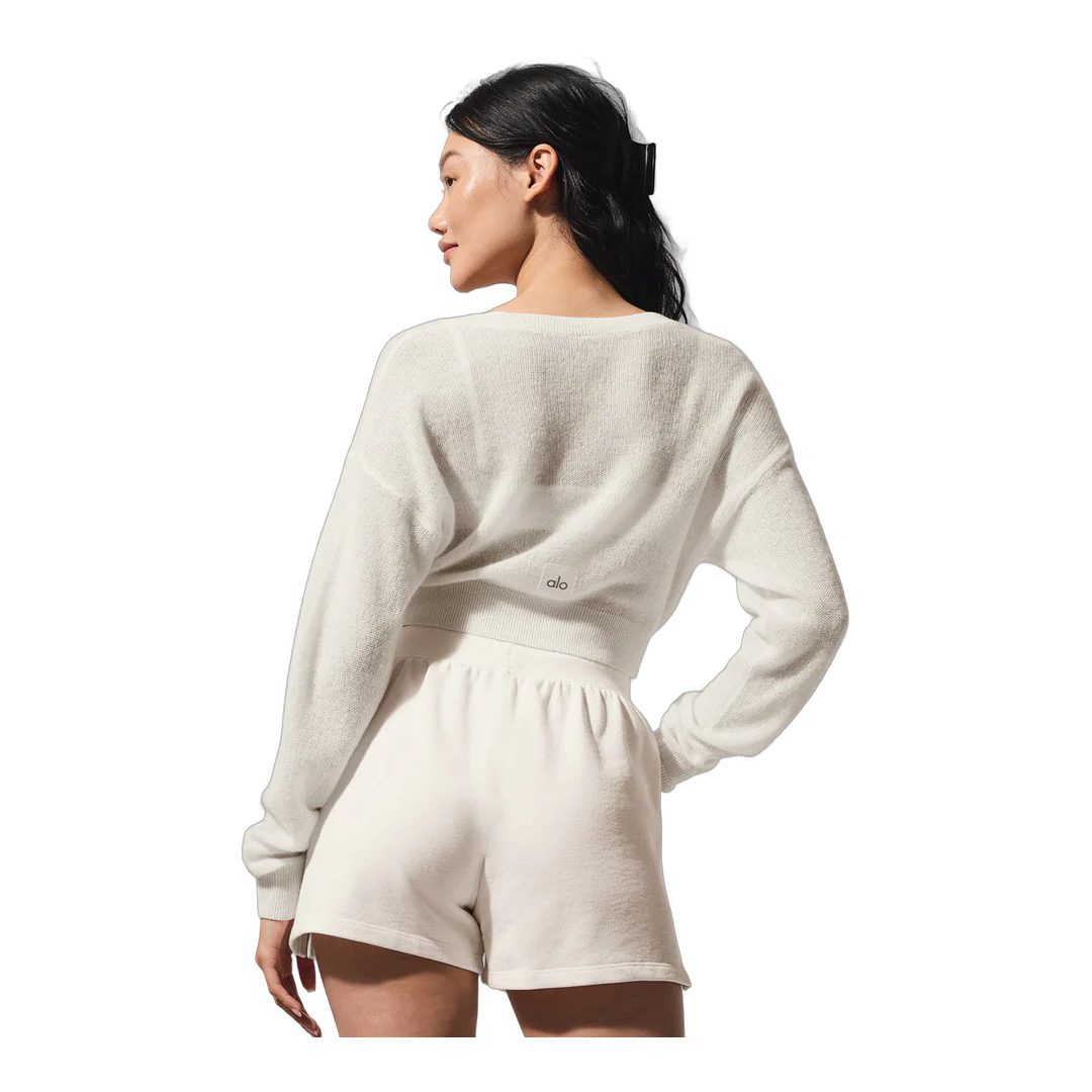 alo Sheer Cashmere Cropped Cardigan - Ivory - Image 4