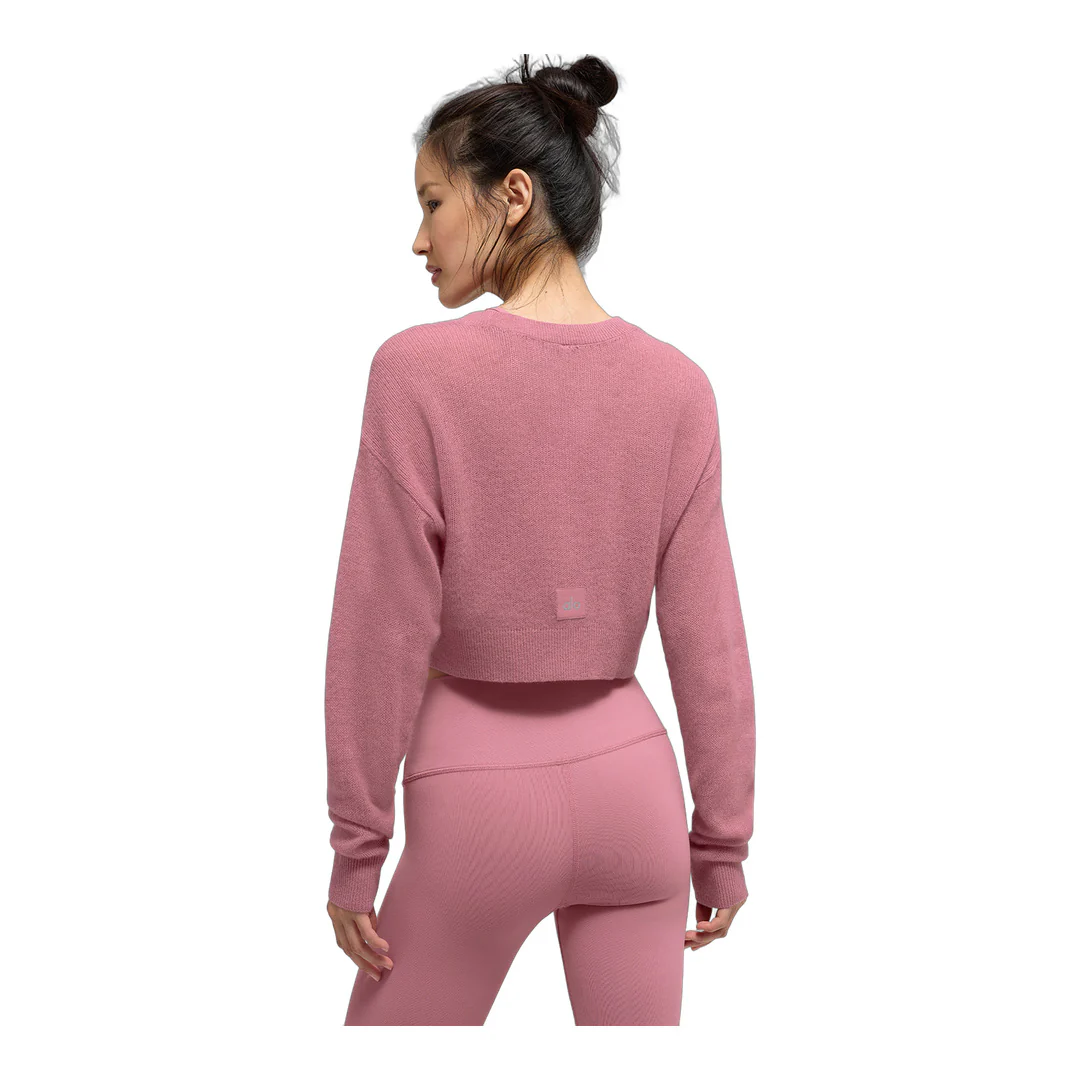 alo Sheer Cashmere Cropped Cardigan - Pink Wild Rose - Image 2