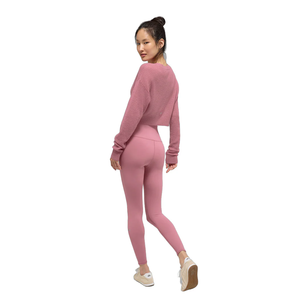 alo Sheer Cashmere Cropped Cardigan - Pink Wild Rose - Image 4