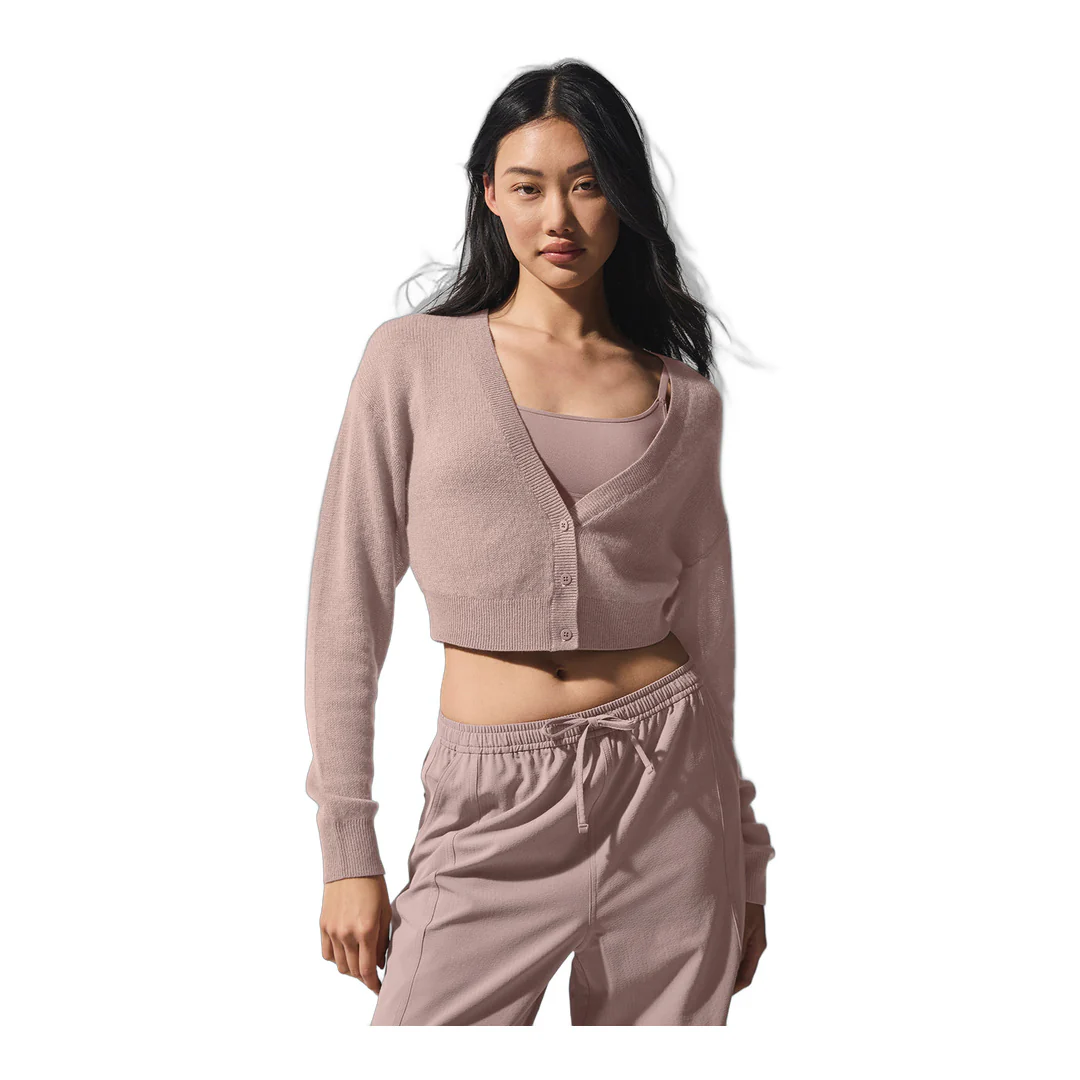 alo Sheer Cashmere Cropped Cardigan - Taupe