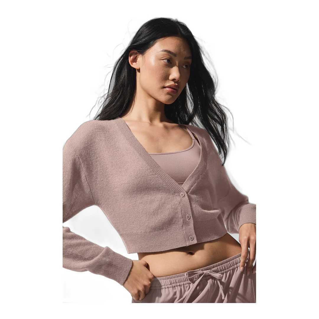 alo Sheer Cashmere Cropped Cardigan - Taupe - Image 2