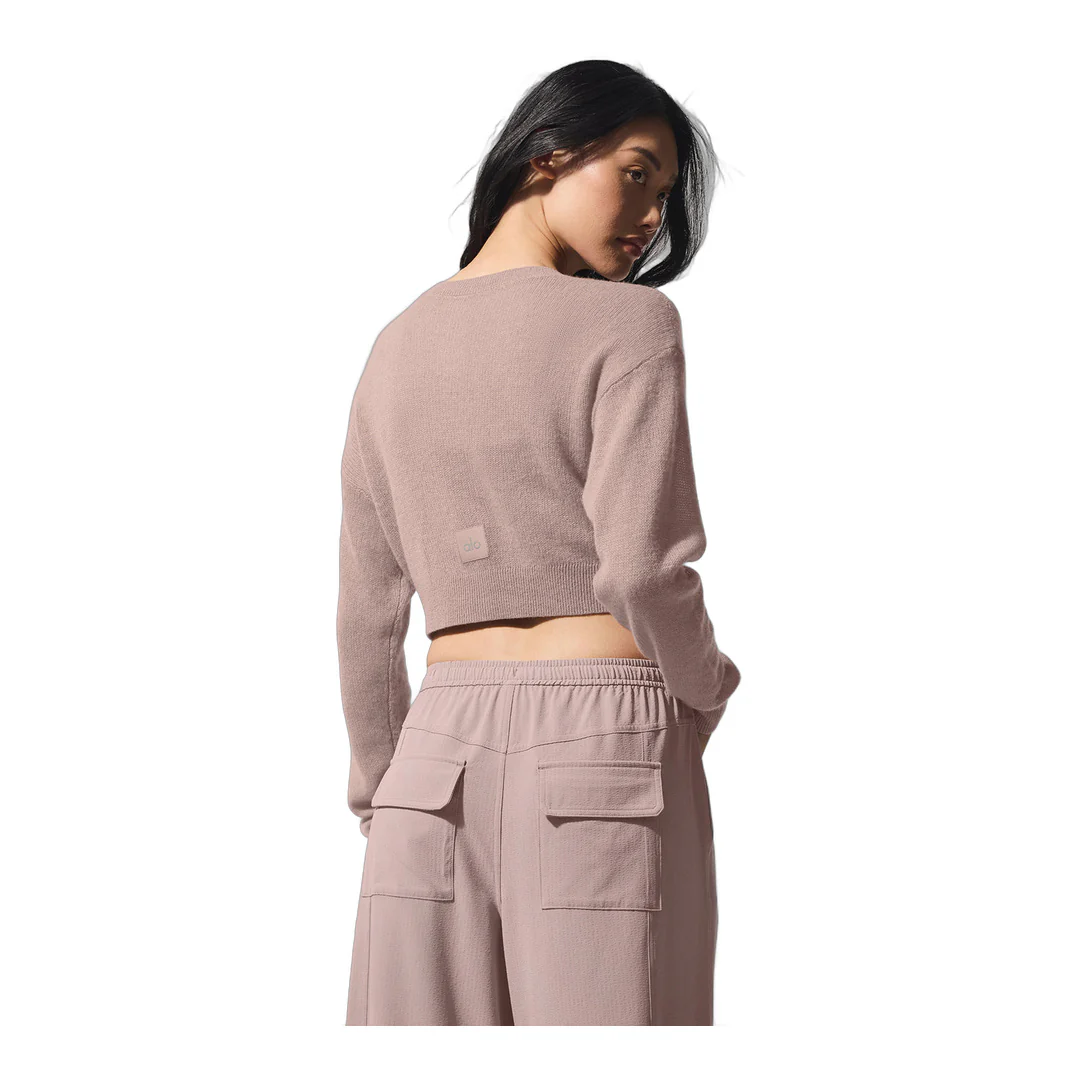 alo Sheer Cashmere Cropped Cardigan - Taupe - Image 3