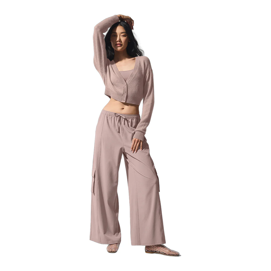 alo Sheer Cashmere Cropped Cardigan - Taupe - Image 4
