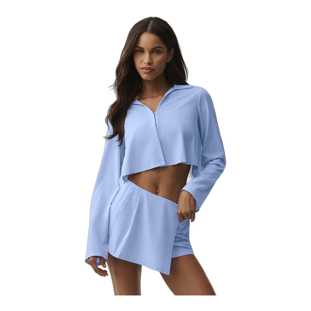 alo Cropped Unmatched Long Sleeve - Light Provence Blue - Image 3