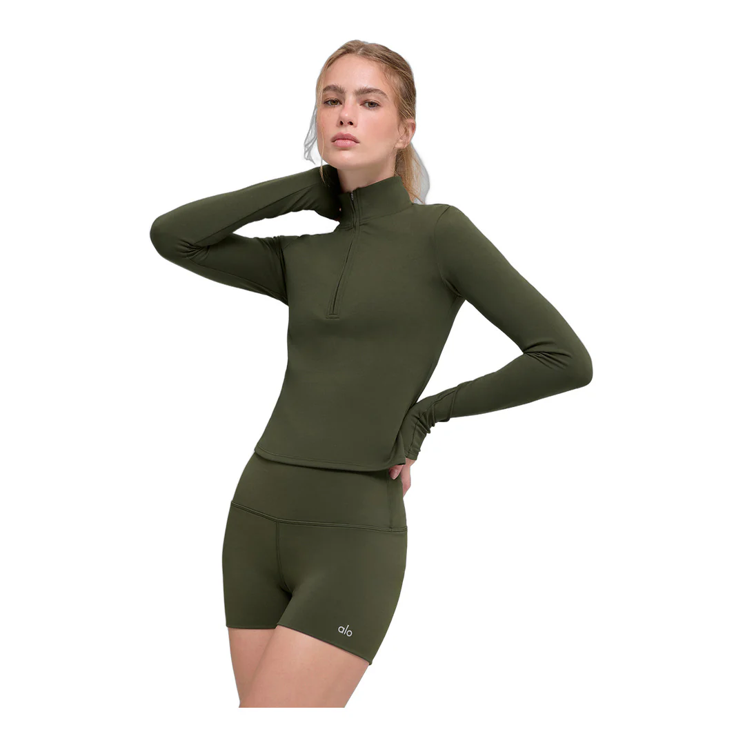 alo ALO Softsculpt Precision 1/4 Zip Long Sleeve - Green Olive