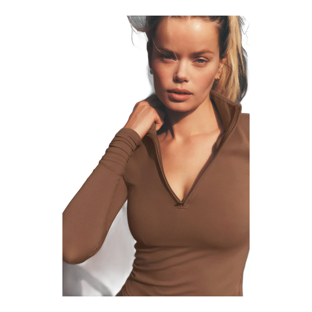 alo ALO Softsculpt Precision 1/4 Zip Long Sleeve - Sun Kissed Brown