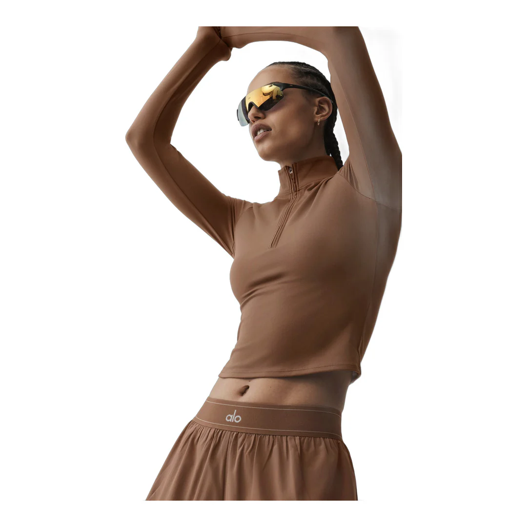 alo ALO Softsculpt Precision 1/4 Zip Long Sleeve - Sun Kissed Brown - Image 5