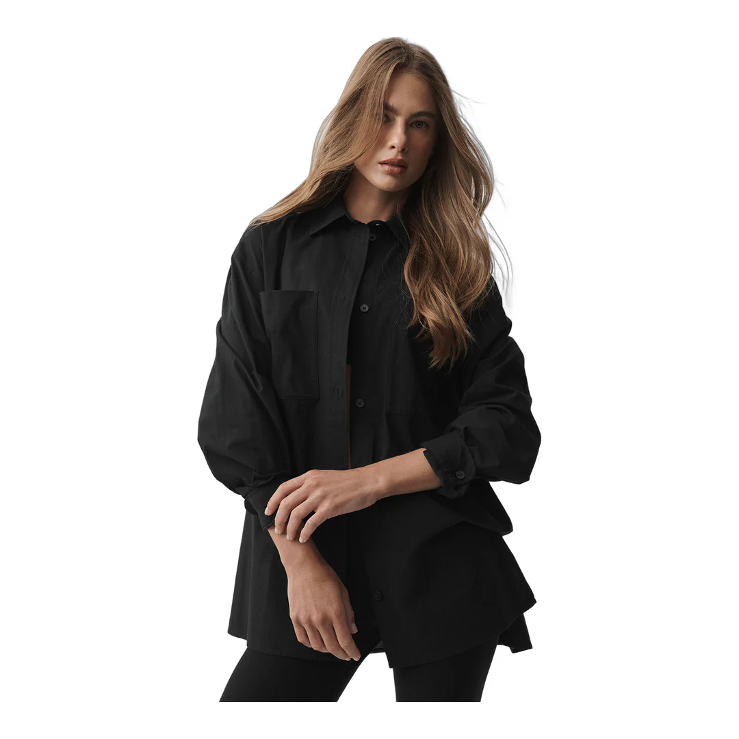 alo Cotton Real Deal Button Up Long Sleeve - Black - Image 3